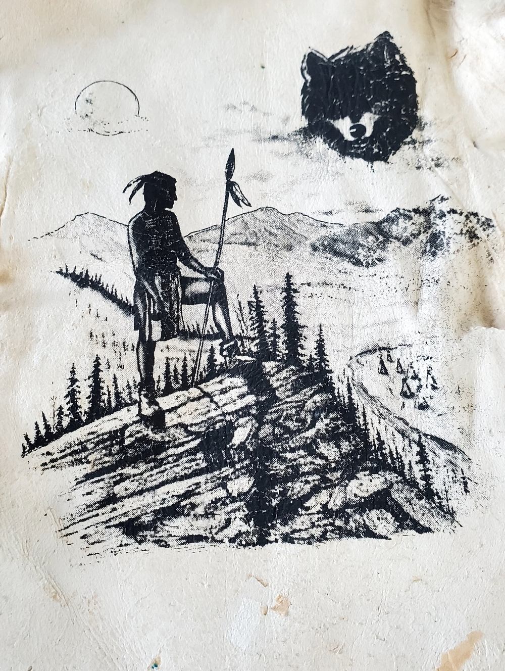 Handmade Leather Wall Art Pair with Western Ink Prints - Cream and Black - Picture 7 of 9